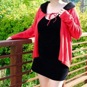 Red Cardigan with Black fur collar